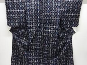 アンティーク　木綿本場久留米絣　花亀甲絣柄模様単衣着物